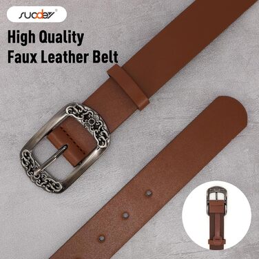 Жіночий шкіряний ремінь Suosdey, класичний чорний з квітковим пряжкою, для джинсів, суконь, модний аксесуар (колір: рудий коричневий, довжина 120 см, розмір: 93-103 см)