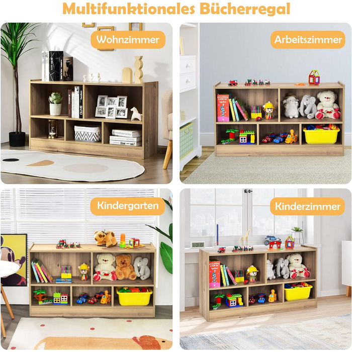 DREAMADE Kids Bookshelf, Toy Storage Bookshelf for Children, Toy Shelf for Kids' Rooms, Playrooms and Kindergarten, 111 x 30 x 61.5 cm (Gray)