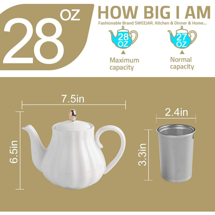Sweejar Porcelain Teapot with Infuser and Lid, Tea Set with Filter, 890 ml, for Tea, Coffee, Milk, Women, Office, Home, Gift (Pumpkin Shape, Pink 1)