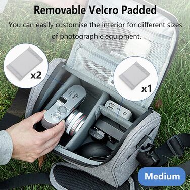 Чохол для камери Linpr: сумка кросбоді для дзеркальних/зеркально-беззеркальних фотоапаратів, водонепроникний, сумісний з Canon/Sony/Nikon (Сірий, Середній)