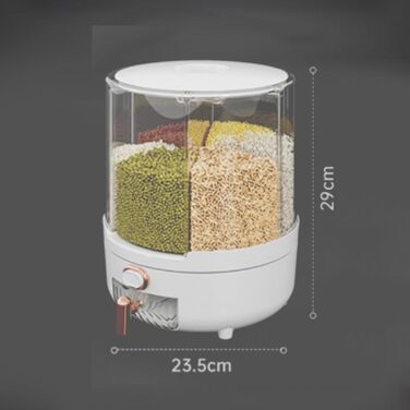 Beufee Диспенсер для круп, 360° обертовий контейнер для зберігання продуктів, круглий дозатор для мюслі з 6 відсіками, великий 24 см для дому