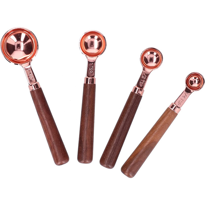Measuring Spoon Set, 4 Measuring Cups in Rose Gold with Scale, Stainless Steel Measuring Spoons for Kitchen Utensils (Size: S)