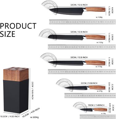 Набір кухонних ножів 5 в 1 з бруском: кухонний, хлібний, шинковий, універсальний, для чищення. З нержавіючої сталі.