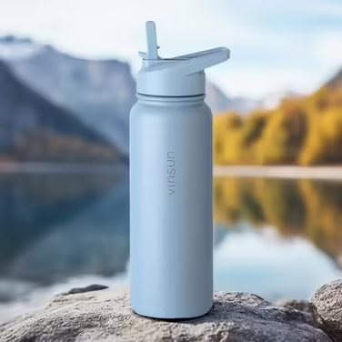 Stainless Steel Water Bottle 1L - Straw, Drinking Opening - Leakproof, Carbonated Drink Compatible, BPA Free - Thermos Bottle, Sports, Outdoor, School, University, Bicycle, Hiking, Gym (750 ml, Blue)