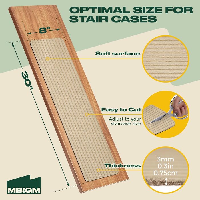 Набір сходинкових килимків MBIGM (15 шт.) - самоклеючі, безпечні, для дітей, літніх людей та домашніх тварин (Camel, 20x76 см)