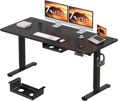 Електричний регульований стіл Airfish з USB-C зарядкою, кабелеуправлінням та 3 рівнями пам'яті (140 x 80 см, чорний)