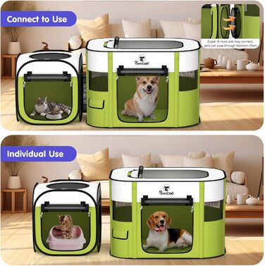 Pawaboo Розкладний вольєр для тварин, переносна клітка для собак та котів, зелений, 90x70x60 см