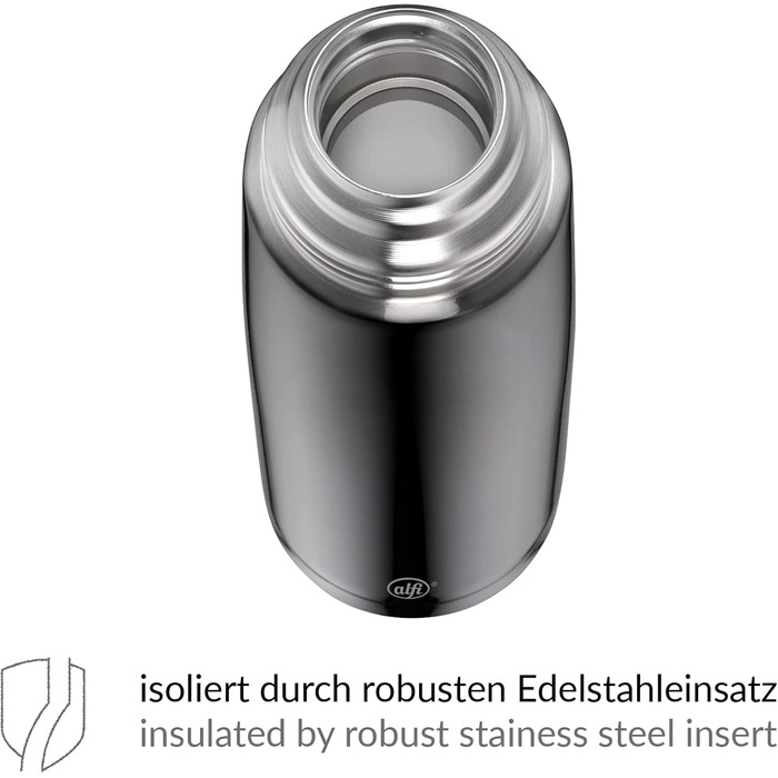 alfi ISOTHERM PERFECT AV 1.0L, cool grey matte, stainless steel insulated bottle with drinking cup, absolutely leak-proof with automatic closure, detachable, keeps drinks warm for 12 hours, fingerprint-resistant, BPA-free