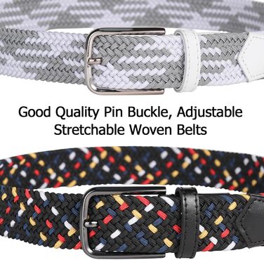 Еластичний пояс для гольфу для чоловіків та жінок, повсякденний, розтяжний, тканий, 3,5 см, білий/сірий, S-Fit, обхват талії 34'-40' (довжина: 45')