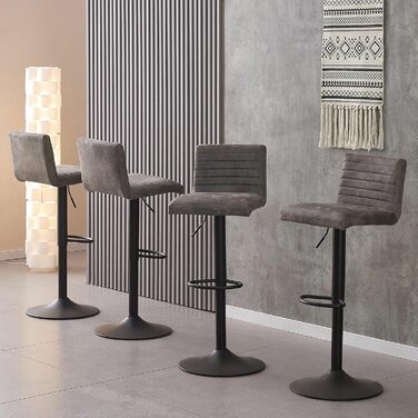 JYMTOM Adjustable Bar Stools Set - Velvet Padded Swivel Counter Stools for Bar, Kitchen, Bistro, Cafe & Dining Room (Set of 4, Grey)