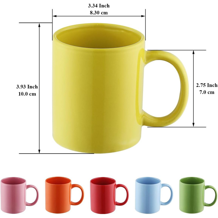 Evanda Coffee Mugs, Set of 6, Large 350 ml Ceramic Cups, Drinking Glasses, for Coffee, Tea, and Mulled Wine, Dishwasher Safe (Mixed Color)