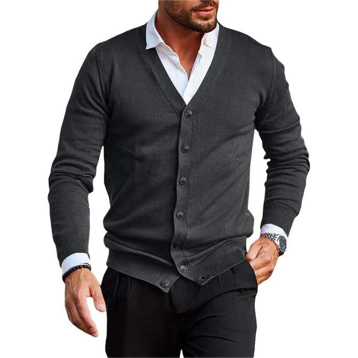 Чоловічий кардиган Runcati з в'язаного полотна, без коміра, сірий, XL