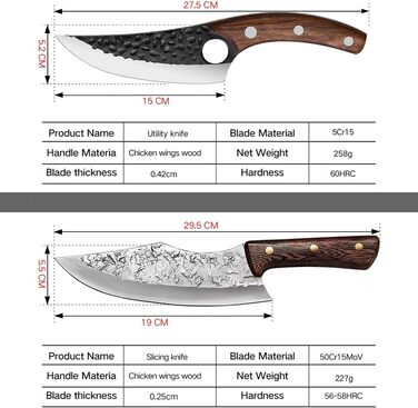 2-Piece Chef Knife Set, Kitchen Knives with Leather Sheath - Hand-Forged Chef Knives, Perfect for Slicing, Japanese Sharp Knife for Home (2 Pieces)