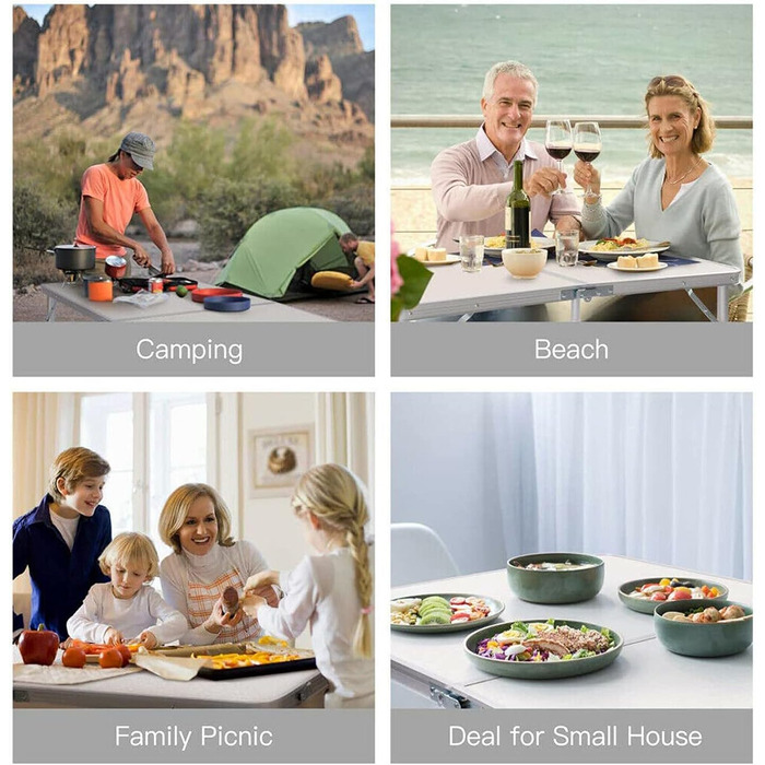 Складний стіл 60 см, портативний, для кемпінгу та пікніка, сад, на вулицю, регульована висота, алюмінієвий каркас, 60 x 45 x 25,9 см (Д x Ш x В)