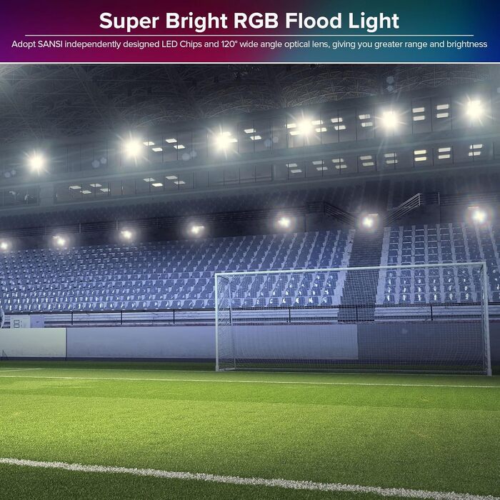 SANSI RGB LED Floodlight Outdoor 10W, LED Floodlight with Remote Control IP65 Waterproof, RGB Floodlight Dimmable Color Changing with Timer, 20 Colors 6 Modes for Garden Landscape Party Event, 2 Pack