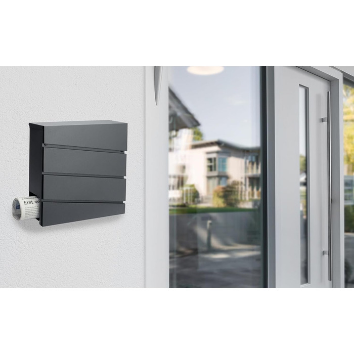 Поштовий ящик Monzana XXL з газетницею, оглядовим вікном, замком (2 ключі), сталь, антрацит. Легкий монтаж