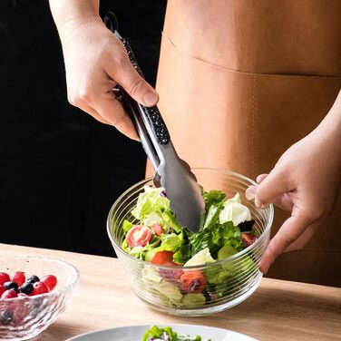 Stainless Steel Kitchen Tongs, 22.9 cm and 30.5 cm, 2 Pieces, Sturdy Grill Tongs with Brushed Closure, Food Tongs with Ergonomic Handle, Black