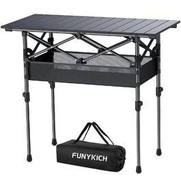 Складаний туристичний стіл FUNYKICH 82x40 см з регулюванням висоти (44/70 см), з сітчастою кишенею, для пікніка, кемпінгу, BBQ, саду