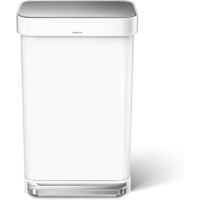 Сміттєвий бак Simplehuman 45 л з педальним приводом, прямокутний, з відділенням для пакетів, нержавіюча сталь, сірий пластиковий кришка