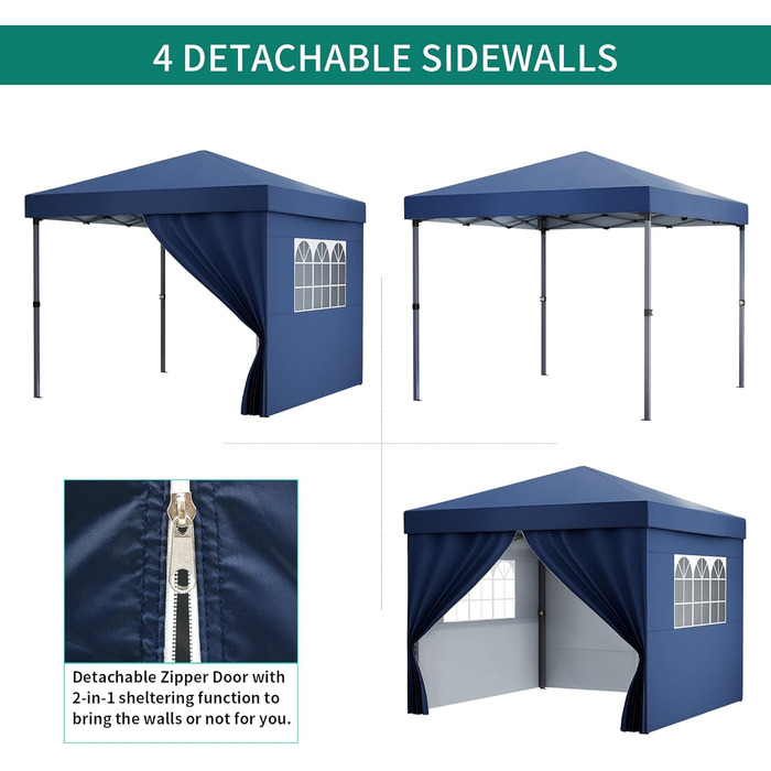 YITAHOME Outdoor Pop-Up Gazebo with Sides, Folding Gazebo, Waterproof Foldable Garden Gazebo for All Seasons, Camping Gazebo, Anti-UV with Free Adjustable Height for Parties, Markets (Blue, 3x3 Meters)