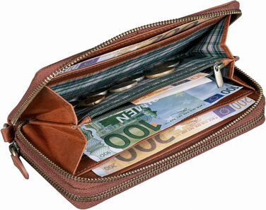 Benthill Large Wallet, Genuine Leather | Wallet with RFID Protection | Zipper Wallet with Many Card Slots including Gift Box, Color: Brown