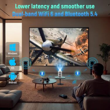 Портативний проєктор Mini Beamer: 4K, 1080p, WiFi 6, Bluetooth 5.4, Auto Keystone, 200 дюймів, сумісний з ноутбуками, смартфонами та TV (Weiß-P6)