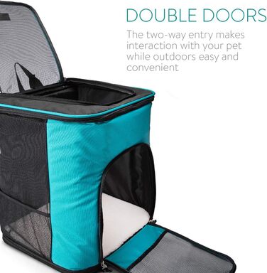 Рюкзак для собак та котів Navaris - м'який, з бавовняним бавовняним ременем, 41x34,5x43 см, складний, до 12 кг, блакитний