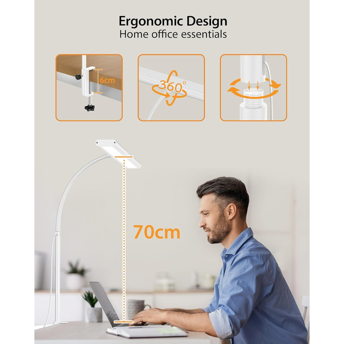 LED лампа для столу 10W з регулюванням яскравості - 160 LED, USB-адаптер, 3 колірні температури, 10 рівнів яскравості, гнучкий 30см шлангу, для дому та офісу, з пультом керування
