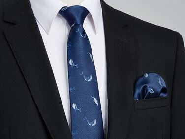 HISDERN Комплект краватки та нагрудного хустинки для чоловіків з принтом тварин (Marineblau/Walfisch)