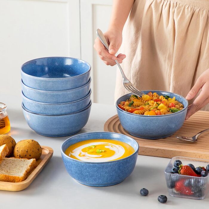 Набір посуду Steingut vancasso ANYA (24 шт.) - синій, сучасний, для 6 осіб, з тарілками, суповими тарілками, десертними тарілками та мисками. Можна мити в посудомийній машині та використовувати в мікрохвильовій печі.