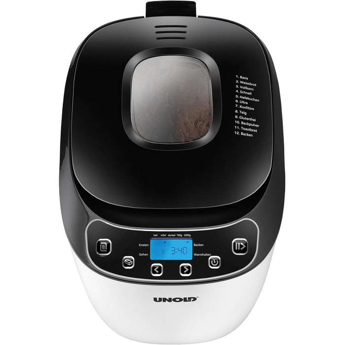 Хлібопекарня Unold 68010 Backmeister Design: чорно-біла, 1.0 кг, 12 програм, LCD-дисплей