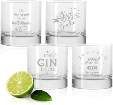 Set of 4 ENGRAVED GIN Glasses - After me, the gin flood & The evening can beGIN - Funny birthday gift - Party set - GIN sayings - GIN lovers - Gift for partner & friend