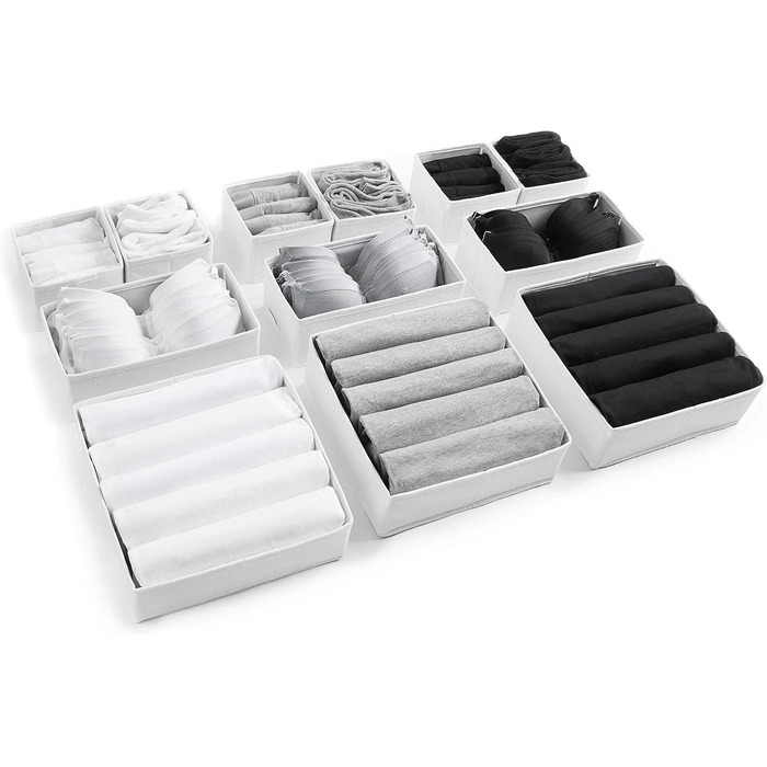 Large Drawer Organization System 12-Piece Set White Boxes Storage Organizer Drawer Cabinet Organizer Storage Box Closet Organizer