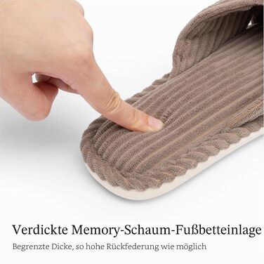 Жіночі капці Chantomoo з ефектом пам'яті (Memory Foam), відкриті пальці, вельветові домашні тапочки для ванної та спальні, протиковзкі, коричневі, розмір 39/40 EU