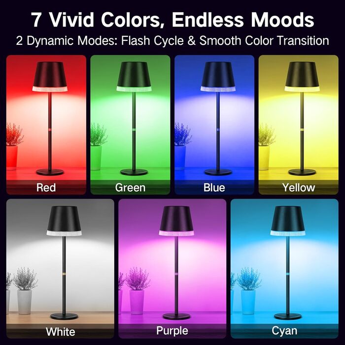 Настільна лампа LED акумуляторна бездротова OUTON з RGB підсвіткою, димуванням та сенсорним керуванням, чорна (2 шт)