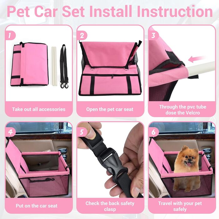 Автокрісло для собак: стабільне, дихаюче, з тканини Оксфорд, для маленьких та середніх собак, рожеве