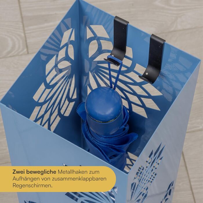 Стійка для парасольки Baroni Home з сучасним дизайном, металева з мандалою, 2 гачки та знімна підставка для збору води, 16 x 16 x 49 см, зелено-блакитна