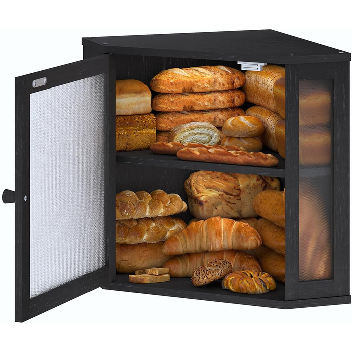 Бамбукова коробка для хліба на кухонну стільницю, контейнер для домашнього хліба, двоярусний, великий бамбуковий кухонний контейнер з вікном (Білий, середній) (Чорний, середній)