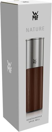 Млин для солі та перцю WMF Nature Pro з керамічним механізмом, регульованим помелом, нержавіюча сталь та дерево, ручний (темний)