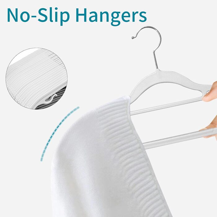 100 штук вішалок для одягу, неслизький пластик, обертовий гачок 360°, товщина 0,5 см, довжина 42 см, для пальто, суконь, сорочок, APY03G (білий + срібло)