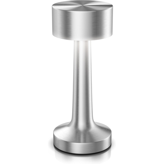 LED настільна лампа CSL бездротова, диммувана – 3 кольори світла, акумулятор, сенсорне управління, USB-C, вінтажний стиль, нержавіюча сталь, для дому та вулиці