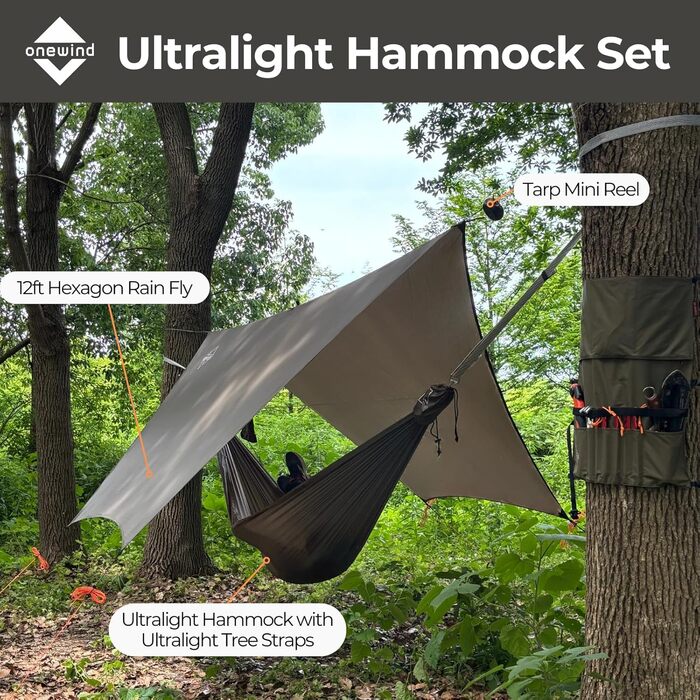 onewind Long Ultra-Light Camping Hammock for Backpackers, Portable, Compact, Ideal for Hiking, Camping, Travel (Od Green - with Ultra-Light Tree Straps, 335cm * 140cm)