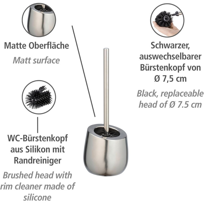 Набір для туалету WENKO Badi: тримач для щітки та очищувач обідка, кераміка, хром матовий