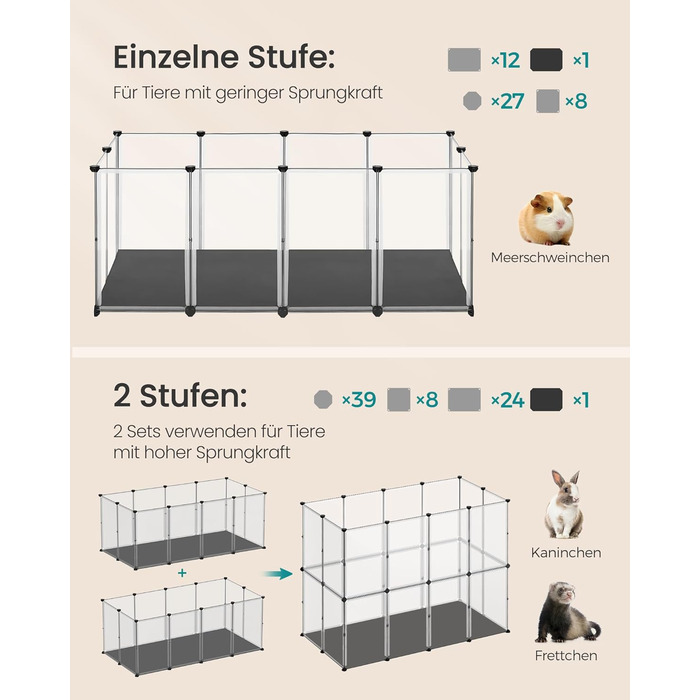 Клітка для дрібних тварин SONGMICS LPC012W01 з піддоном, біла, 143 x 73 x 46 см