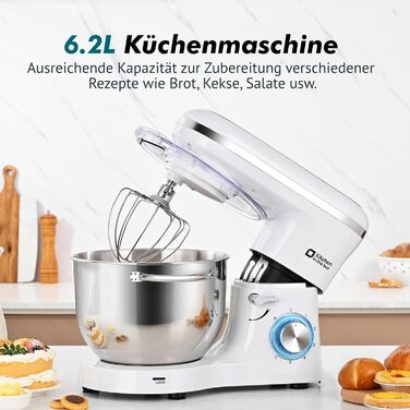 Кухонна машина Küchenmaschine 6.2 л, 1400 Вт, 6 швидкостей, з набором насадок (міксер, гак для тіста)