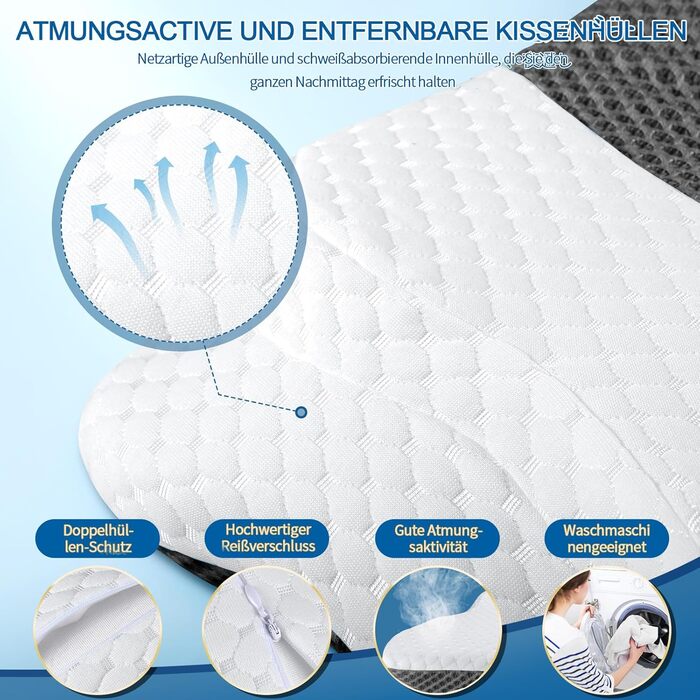 Подушка з піною з пам'яті CHxxy для шиї та плечей, ортопедична, для сну на боці, животі та спині, сіра (глибокий сірий)