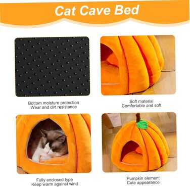 Кішка Будиночок-Печера у Формі Гарбуза на Хелловін - М'яке Тепле Ліжко для Кота, Вологостійке, для Внутрішніх Улюбленців
