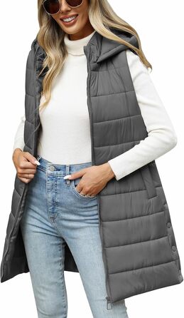 Жіночий пуховик Yuongirl, довгий, з капюшоном, легкий, теплий, для осені/зими (сірий, XL)