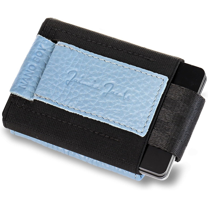 Jaimie Jacobs Minimalist Wallet Nano Boy Pocket Mini Wallet made of Textile with Drawstring, Slim Card Holder for Men and Women (Embossed Leather, Pigeon Blue)