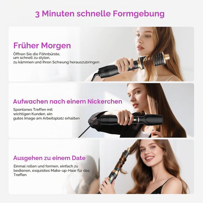 Стайлер для волосся 5 в 1 UKLISS Airstyler: іонний фен-щітка з автозавиванням (32 мм), набір для сушіння, випрямлення та об'єму, чорний